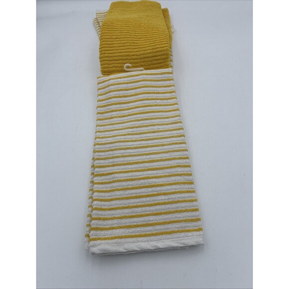 PANTRY KITCHEN TOWELS 3 pack yellow and white 16 X 26 100% COTTON - Picture 3 of 4